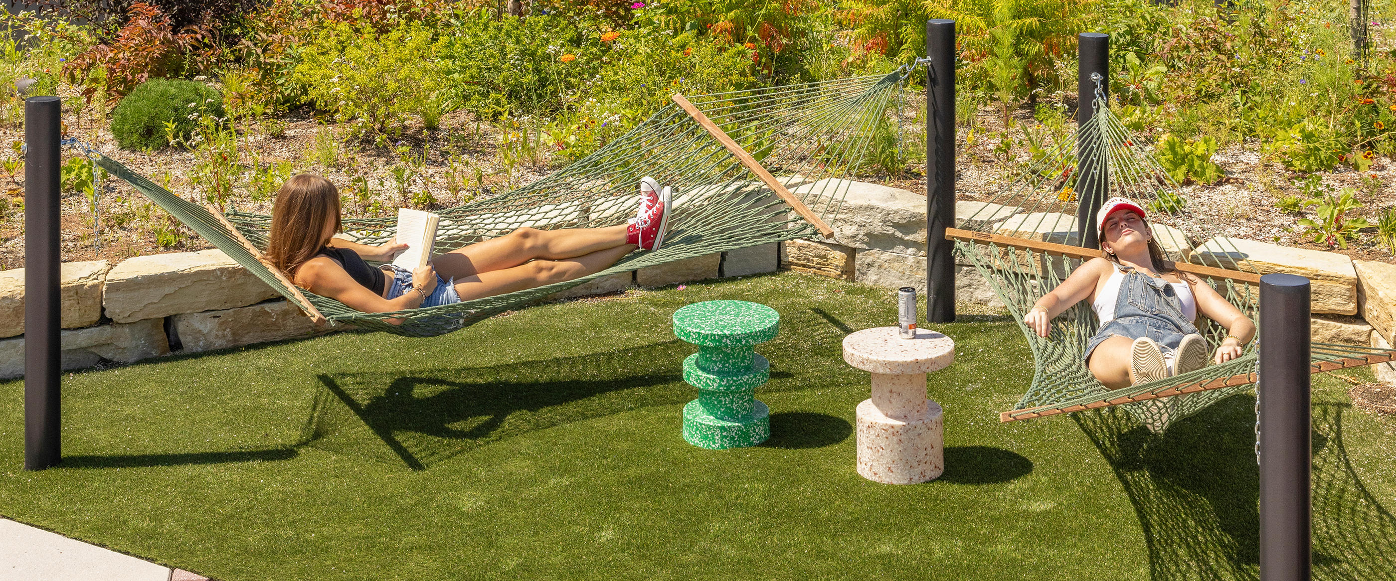 Friends relaxing in hammocks